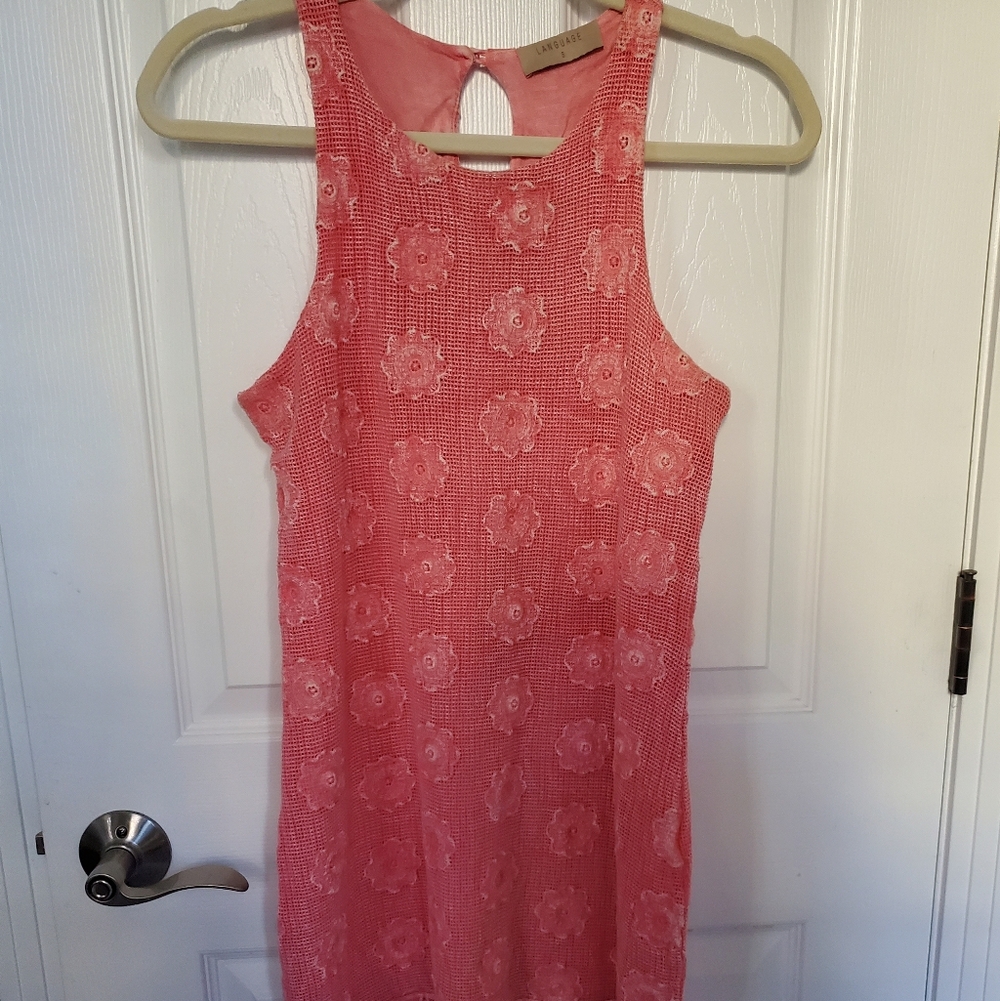 Language Pink Crochet Knit Sleeveless Dress